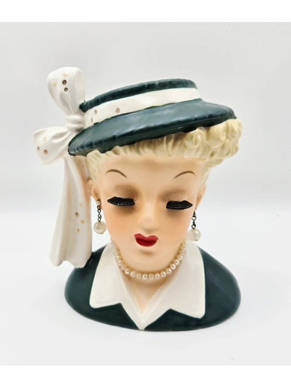 1950s Napco Lady Head Vase Green and Peach Very Good Condition